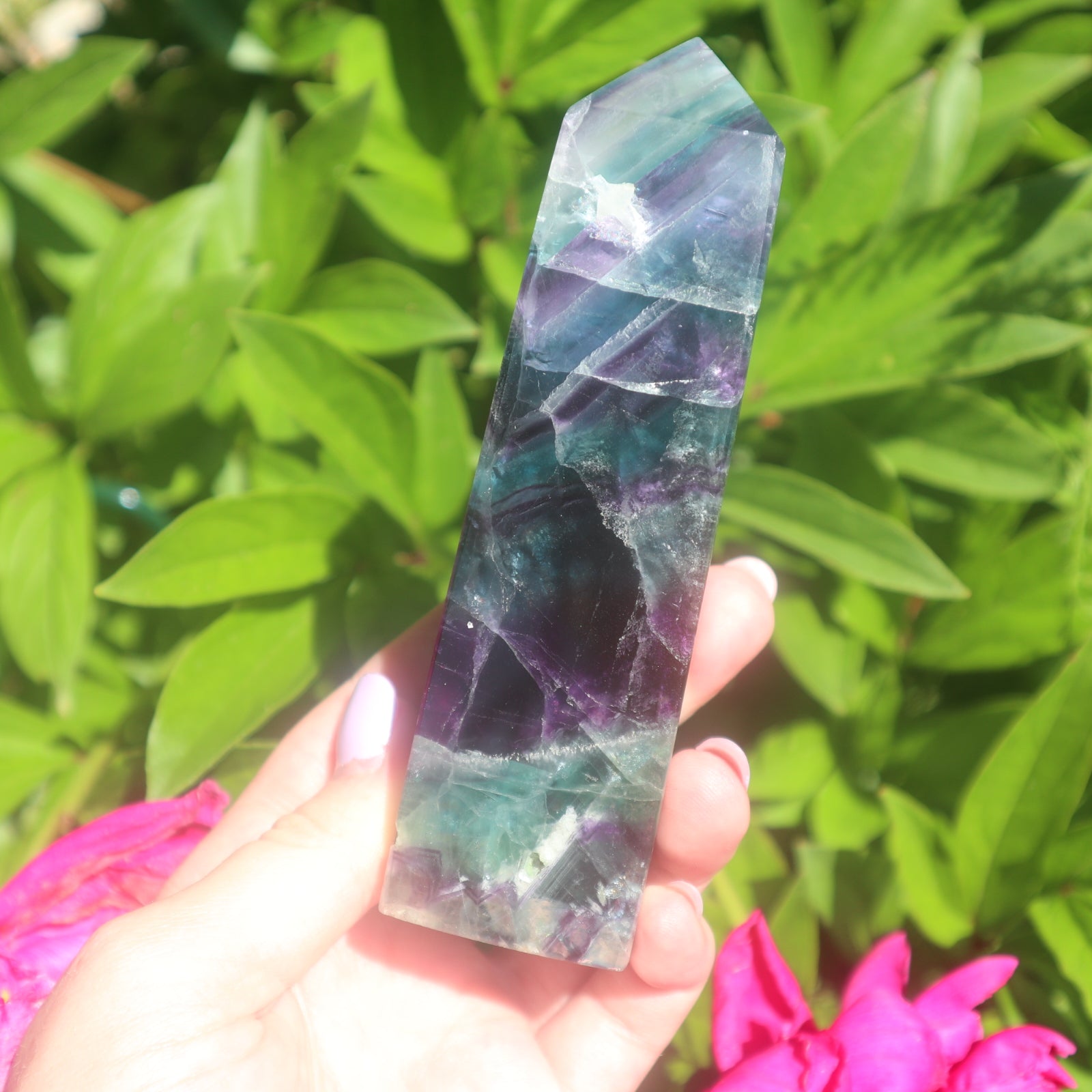 Sold Rainbow stacked statement fluorite obelisk