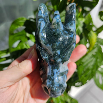 Large Moss Agate dragon head #65A