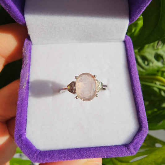 Faceted Rose Quartz Ring #35Q S925