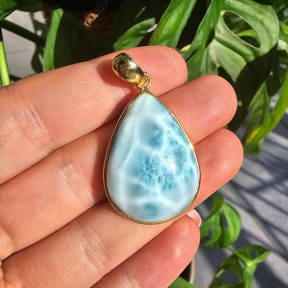 Larimar Tropfen Anhänger #130A (S925 vergoldet)