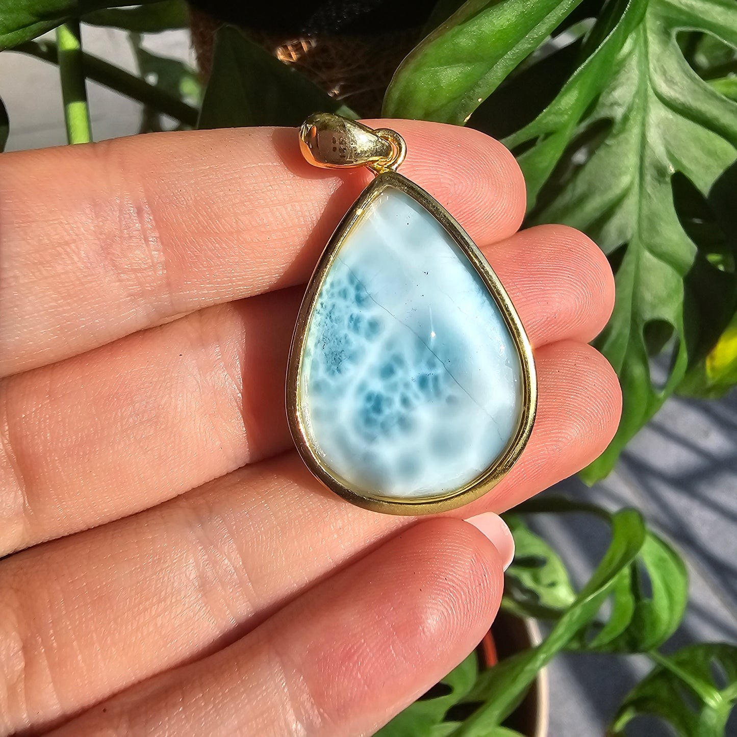 Larimar Tropfen Anhänger #130A (S925 vergoldet)