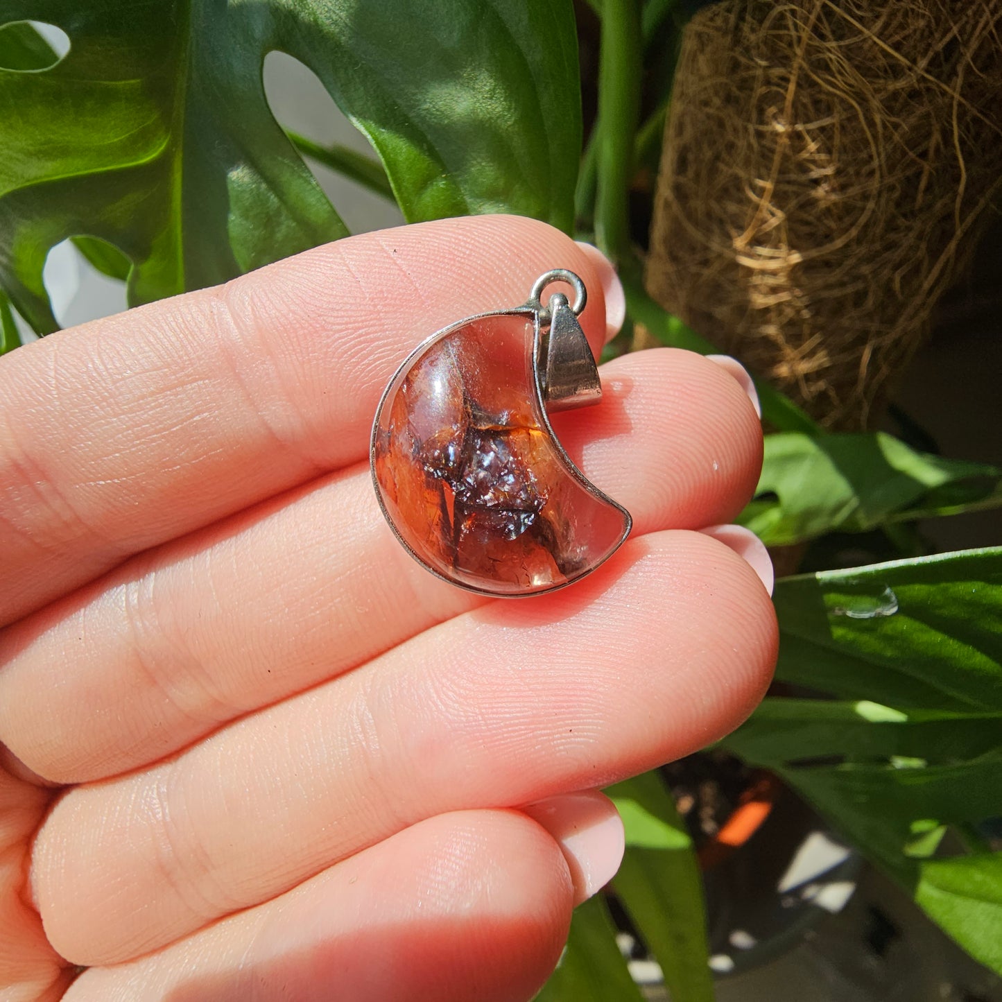 Fire Quartz Moon Pendant #19B