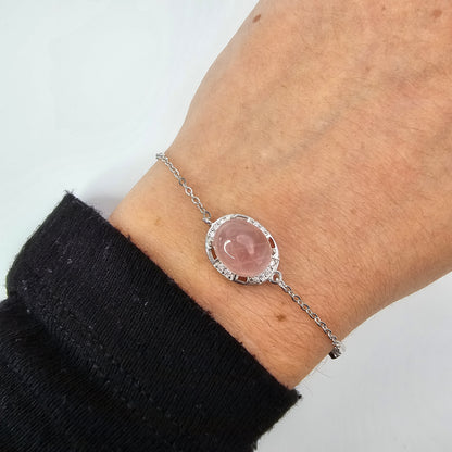 Rose Quartz silver bracelet (adjustable) #35A