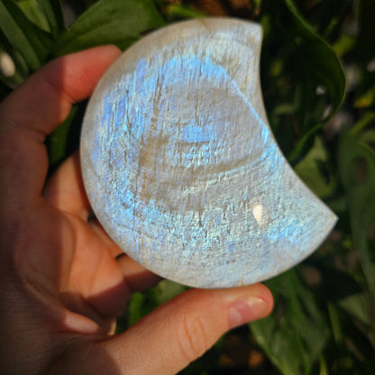 White Labradorite Crescent Moon on Stand #115B