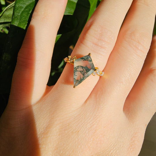 Moss Agate Ring (gold plated)