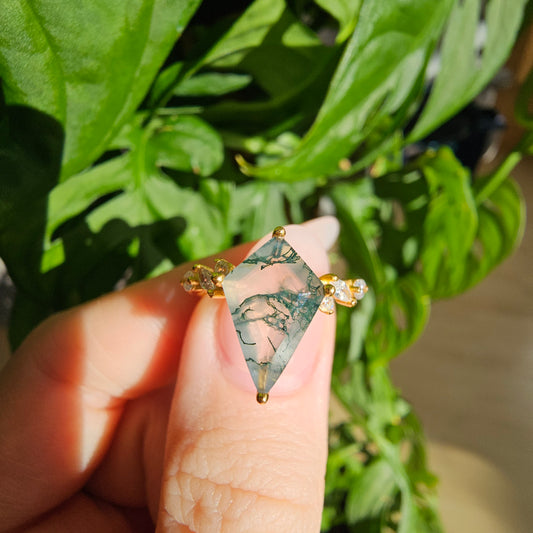 Moss Agate Ring (gold plated)