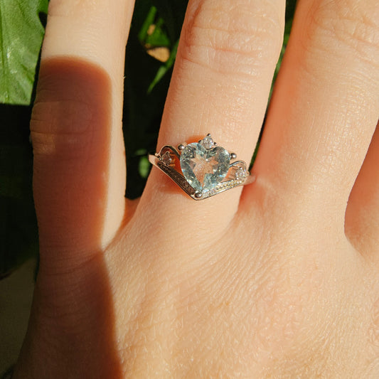 Aquamarine Heart Ring #35A