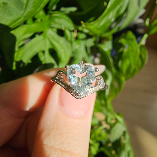 Aquamarine Heart Ring #35A