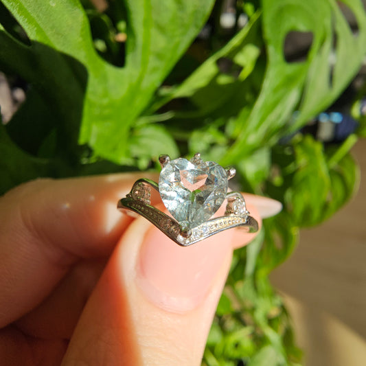 Aquamarine Heart Ring #35B