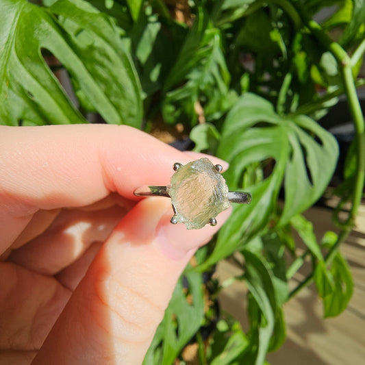 Moldavite Raw Stone Ring #69A