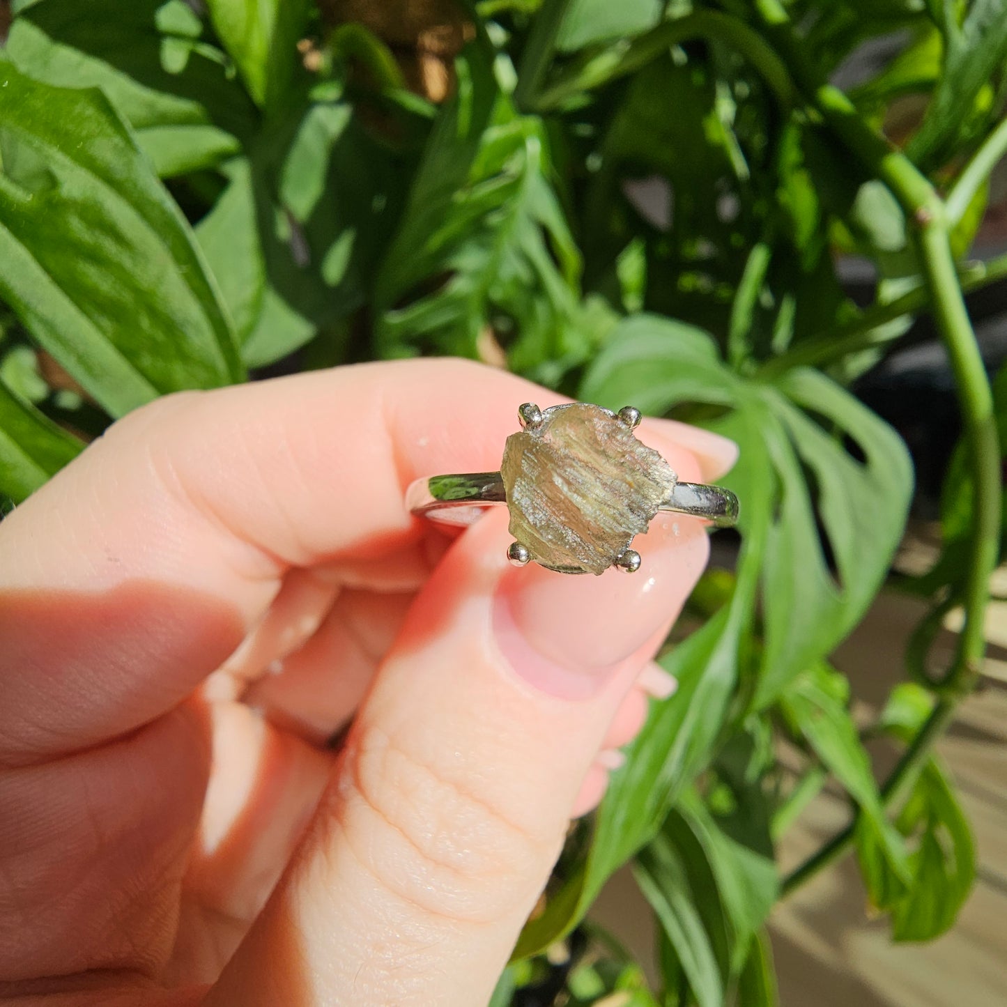 Moldavite Raw Stone Ring #69C