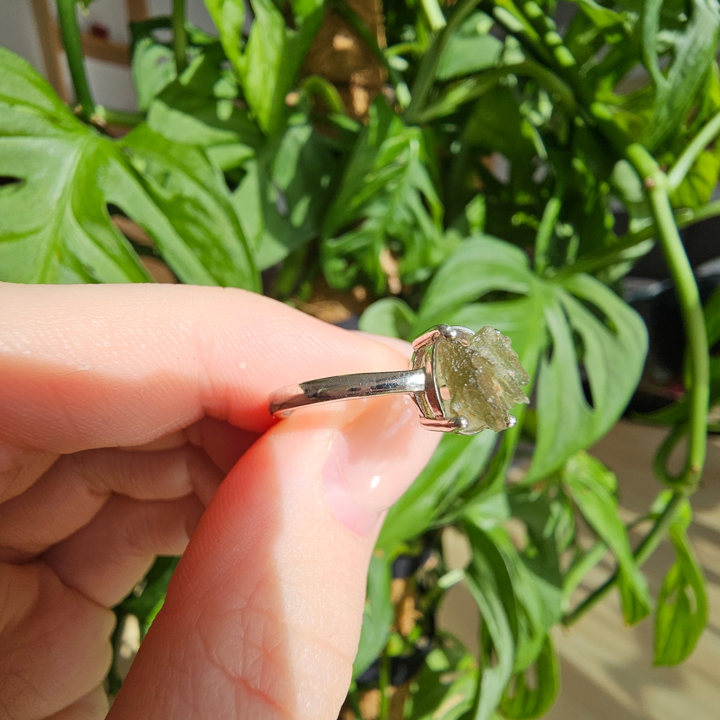 Moldavite Raw Stone Ring #69C