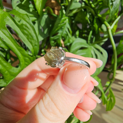 Moldavite Raw Stone Ring #69C