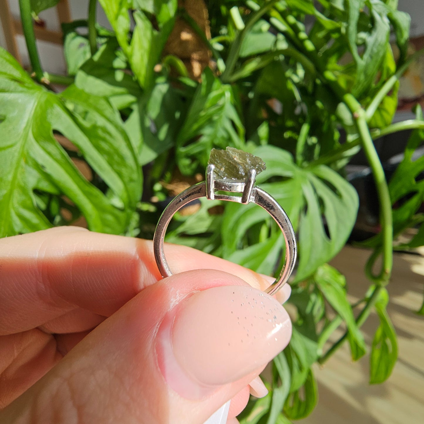 Moldavite Raw Stone Ring #69C