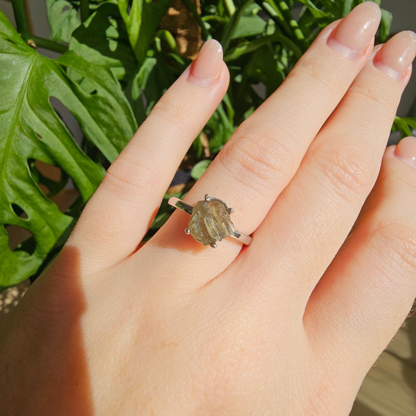 Moldavite Raw Stone Ring #69C