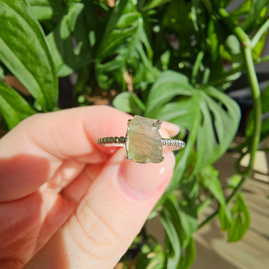 Moldavite Raw Stone Ring #69D