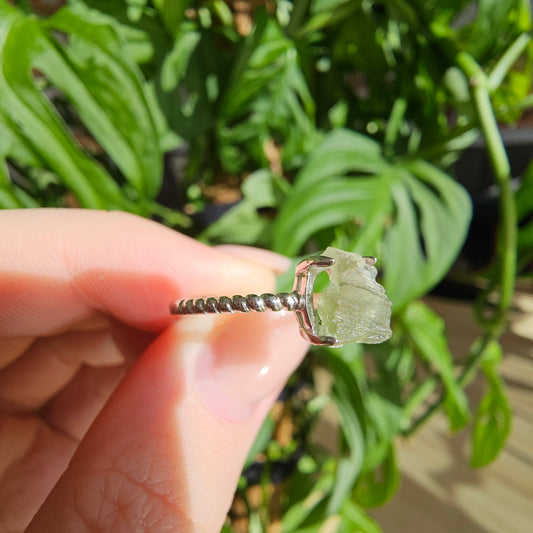 Moldavite Raw Stone Ring #69D