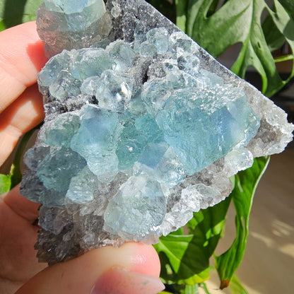 Green/Blue Fluorite with Calcite and Quartz #59B