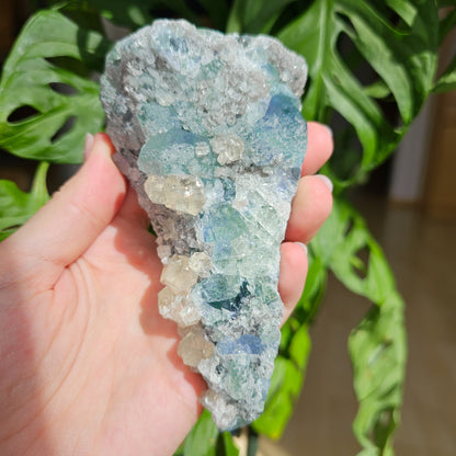 Green/Blue Fluorite with Calcite and Quartz #69A