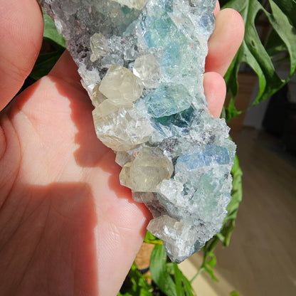 Green/Blue Fluorite with Calcite and Quartz #69A