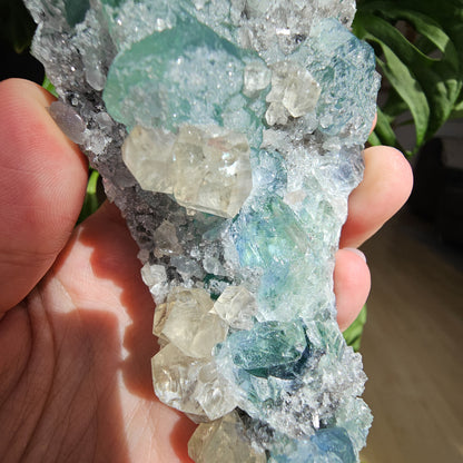 Green/Blue Fluorite with Calcite and Quartz #69A