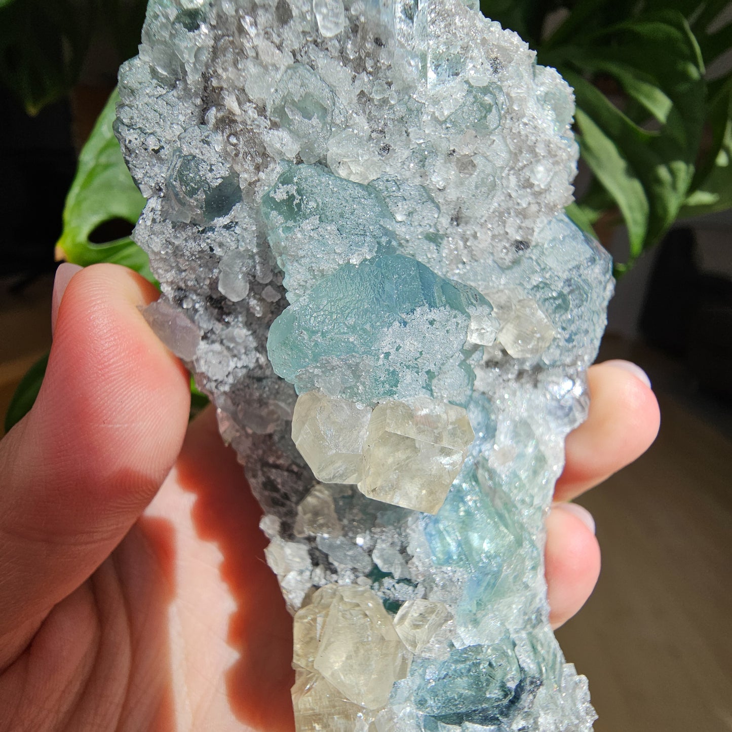 Green/Blue Fluorite with Calcite and Quartz #69A