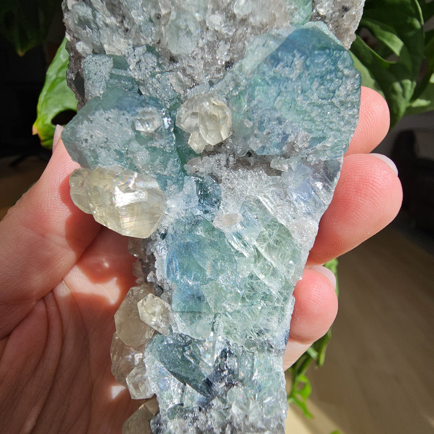 Green/Blue Fluorite with Calcite and Quartz #69A