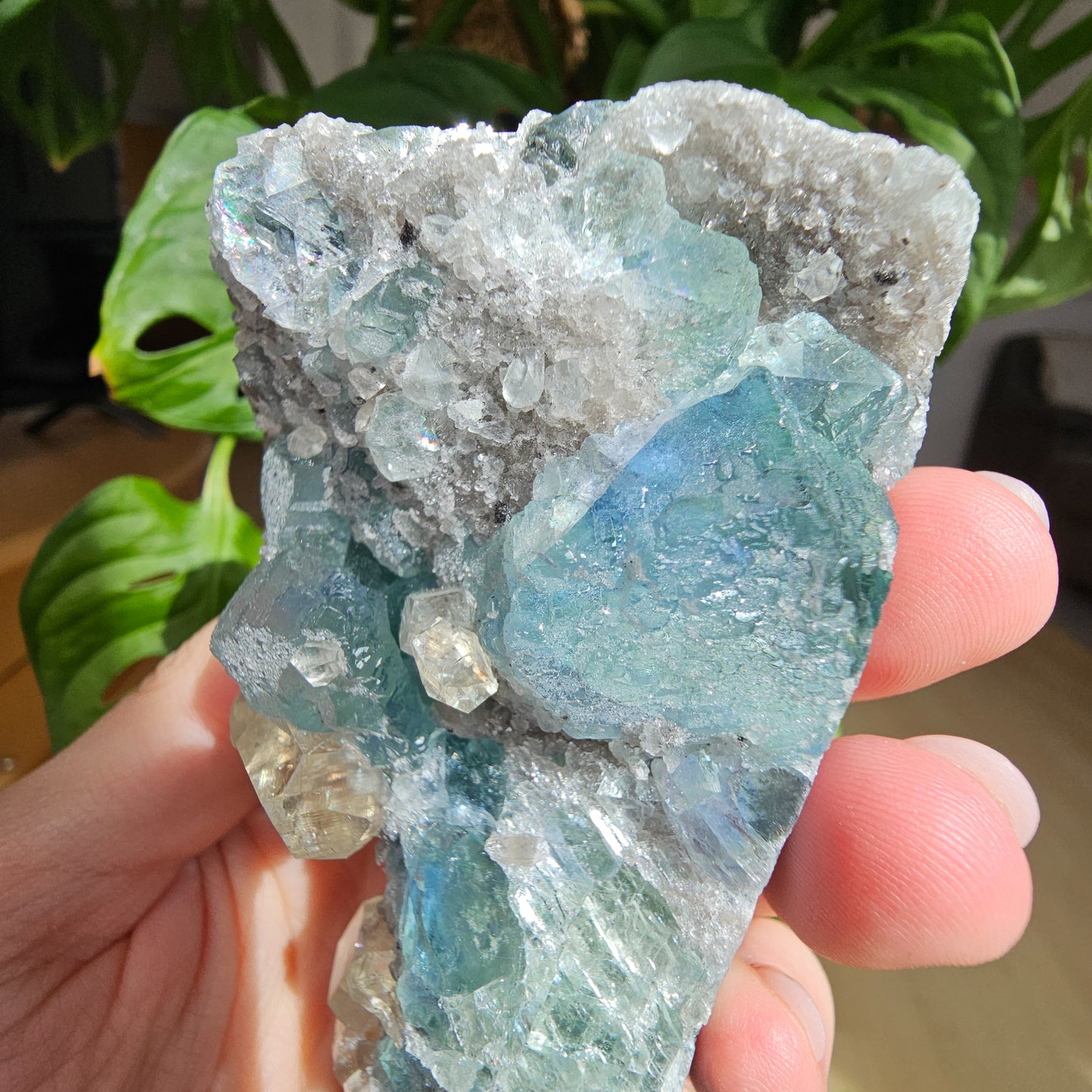 Green/Blue Fluorite with Calcite and Quartz #69A