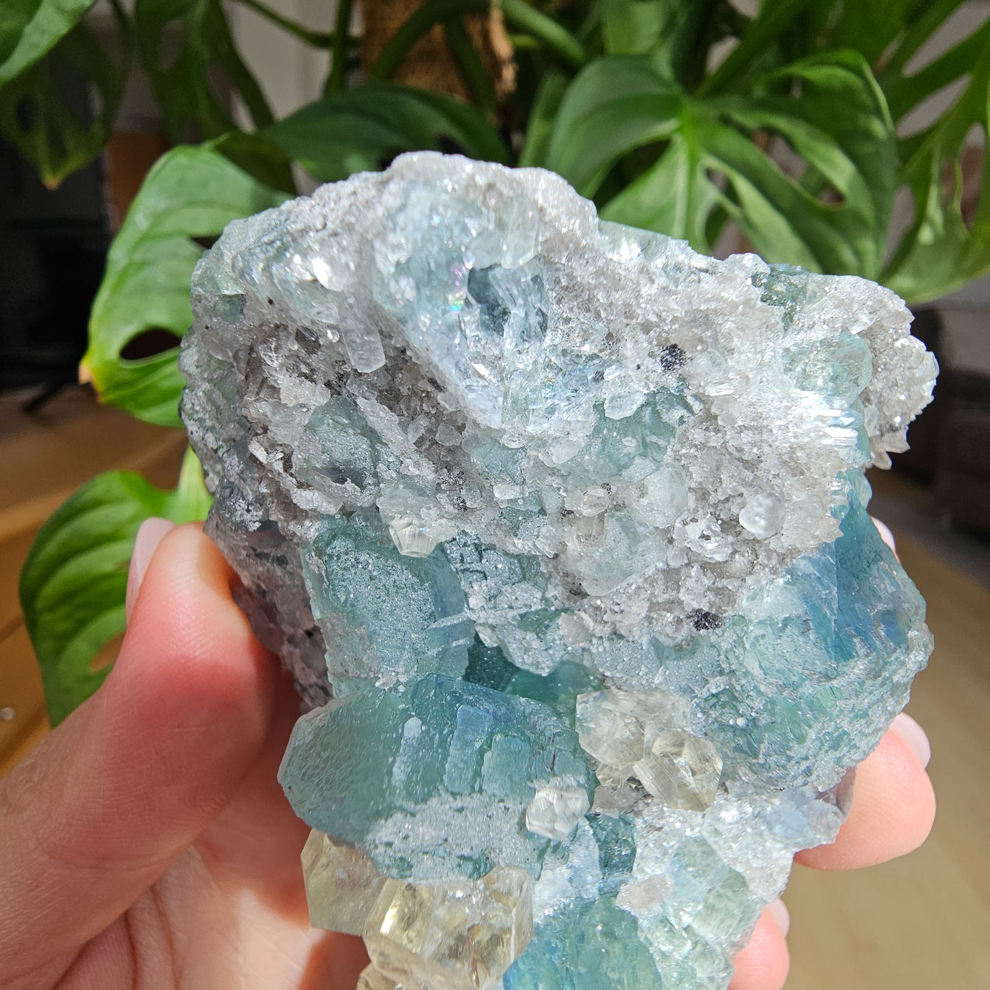 Green/Blue Fluorite with Calcite and Quartz #69A