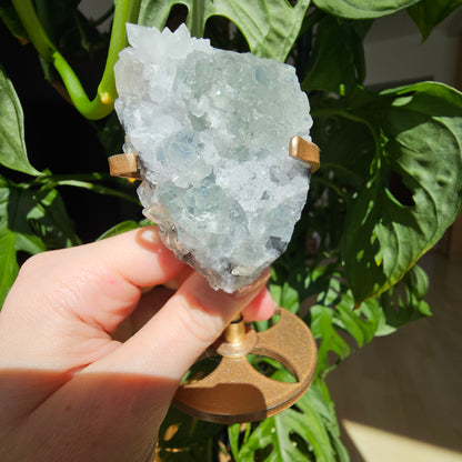 Green Fluorite, Quartz and Calcite on stand