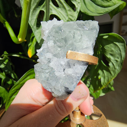 Green Fluorite, Quartz and Calcite on stand