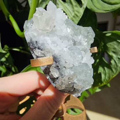 Green Fluorite, Quartz and Calcite on stand