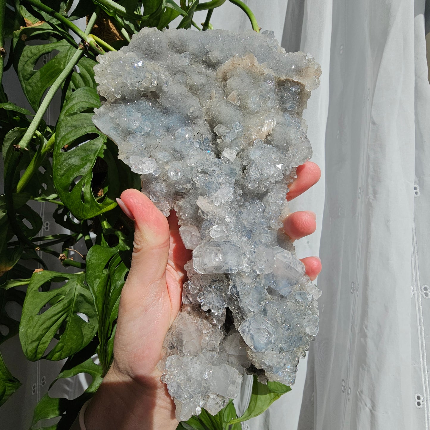 Apophyllite and Stilbite on Blue Chalcedony Statement Piece #3