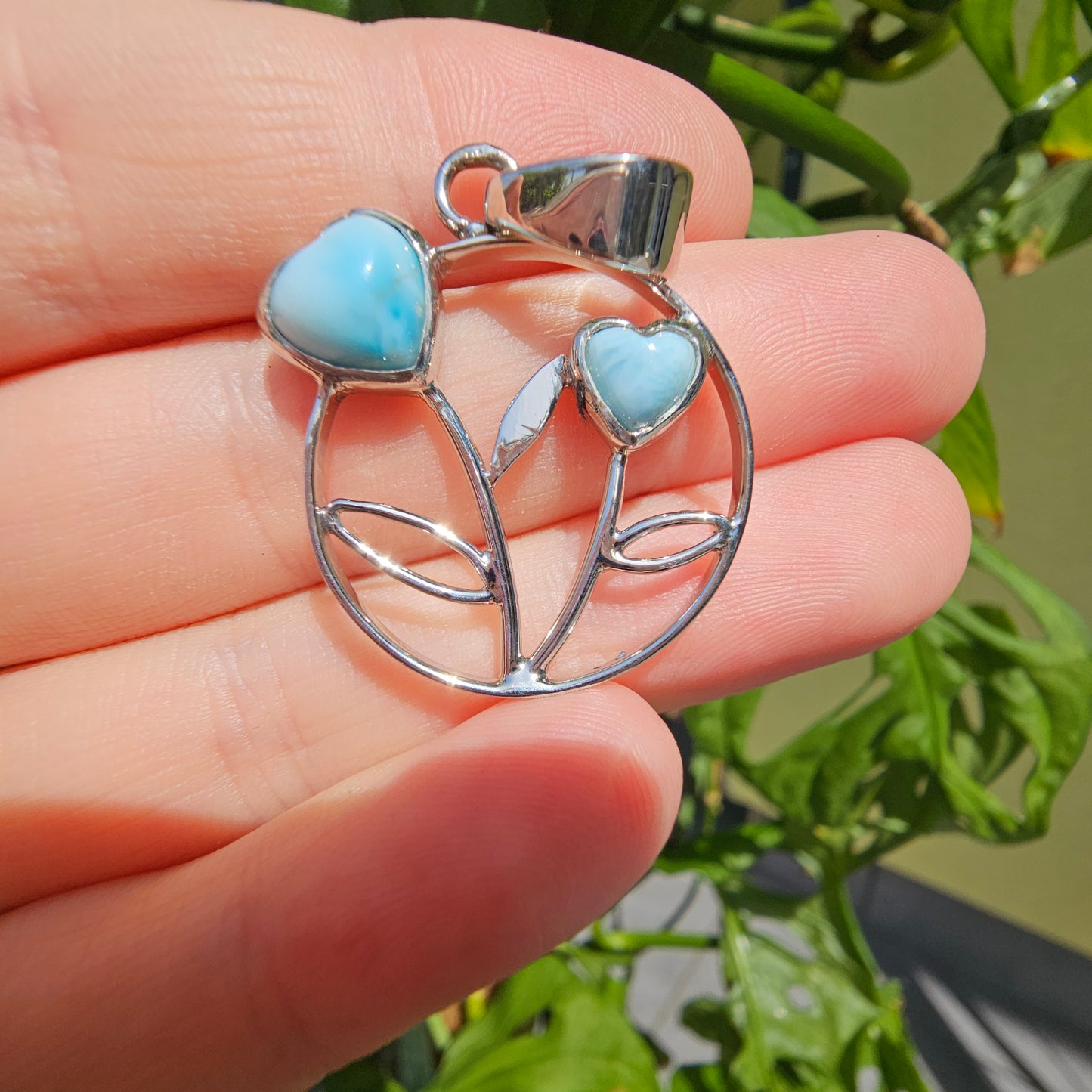 Larimar pendant "Heart-Flowers"