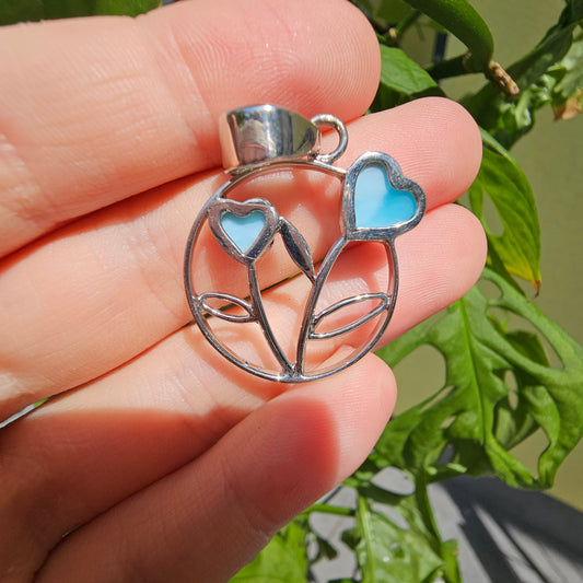 Larimar pendant "Heart-Flowers"