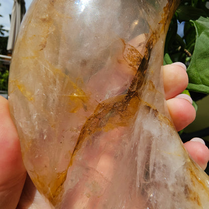 Golden Healer Quartz Crescent Moon with Holder