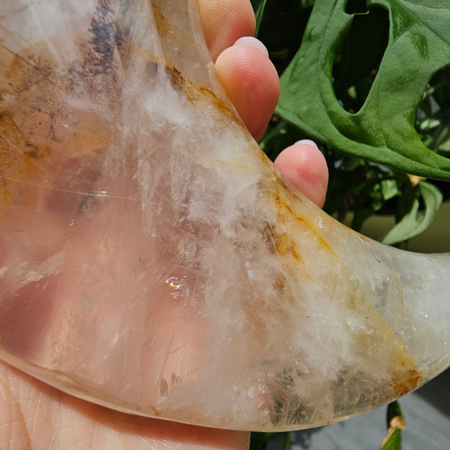 Golden Healer Quartz Crescent Moon with Holder