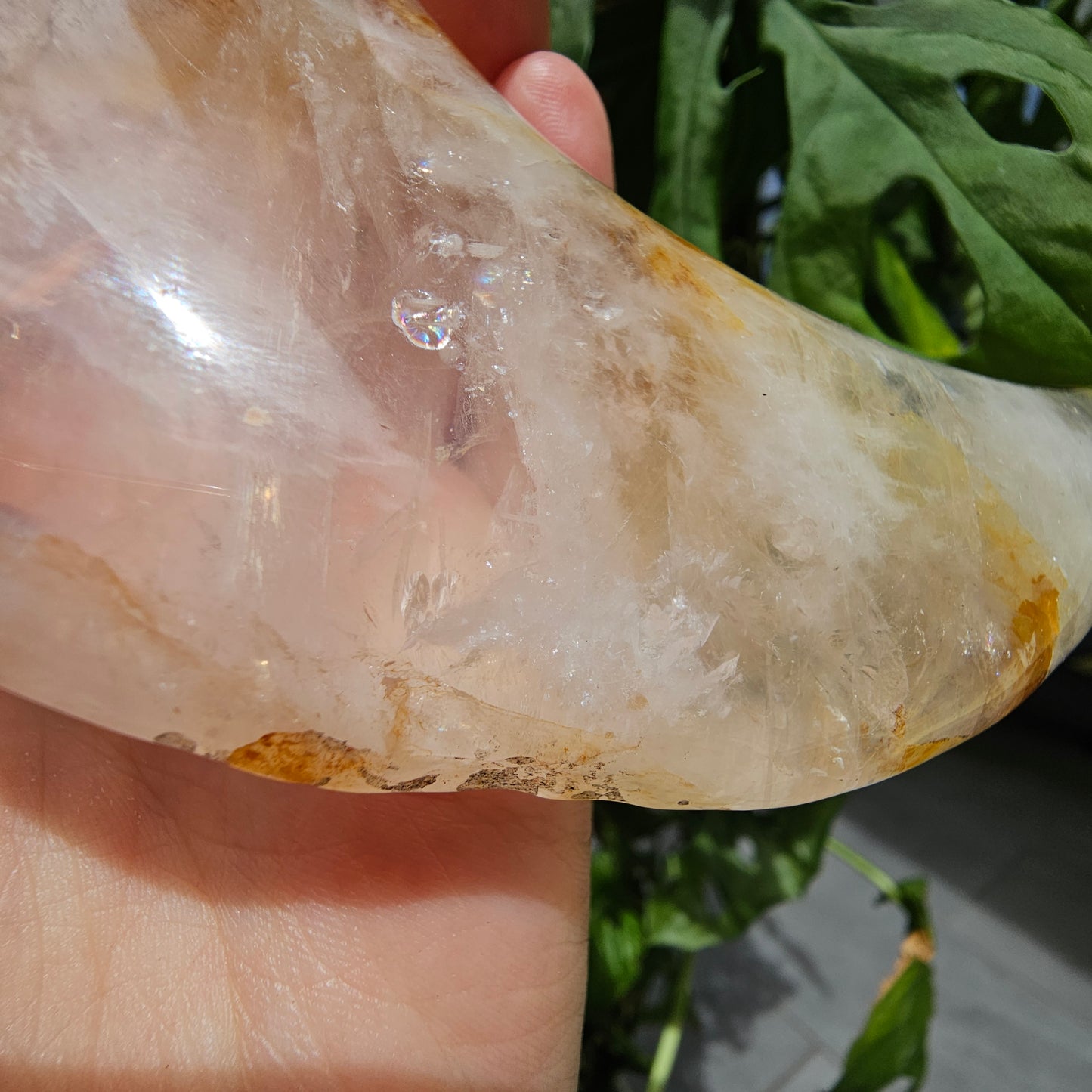 Golden Healer Quartz Crescent Moon with Holder