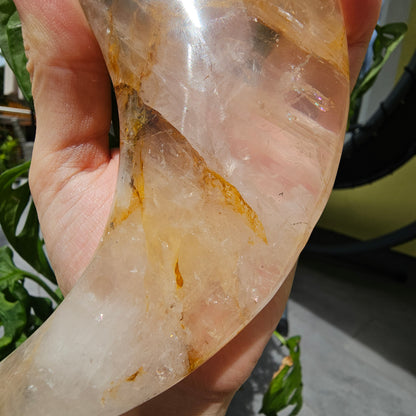 Golden Healer Quartz Crescent Moon with Holder