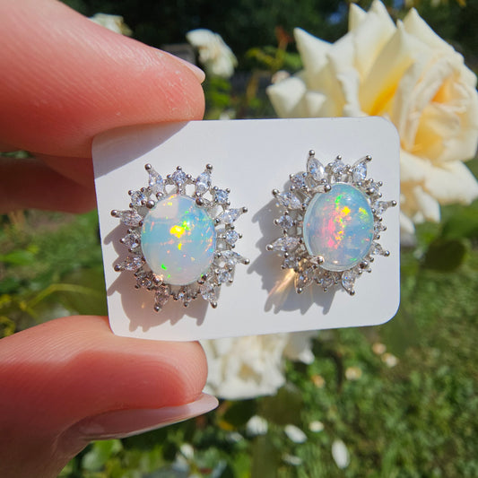 Opal Stud Earrings Oval