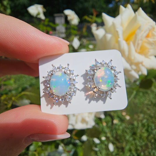 Opal Stud Earrings Oval