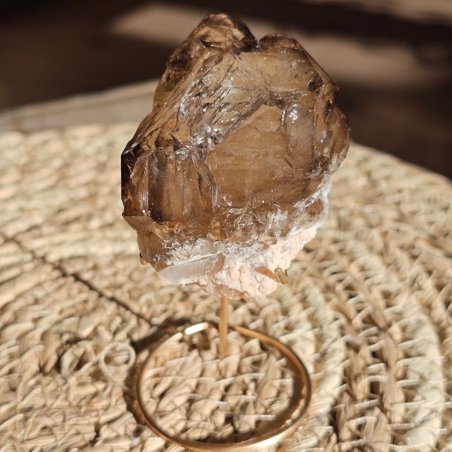 Elestial Smoky Quartz with Water Bubble on Stand (#35N)