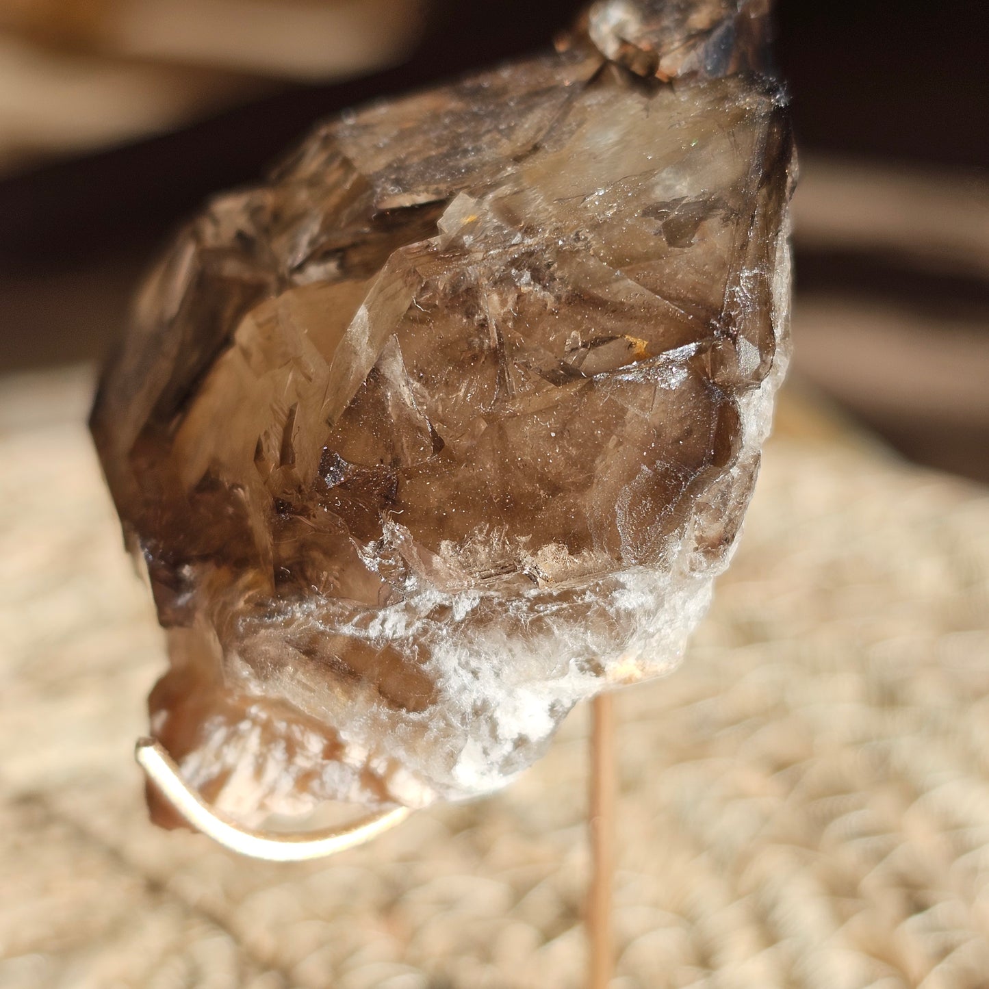 Elestial Smoky Quartz with Water Bubble on Stand (#35N)