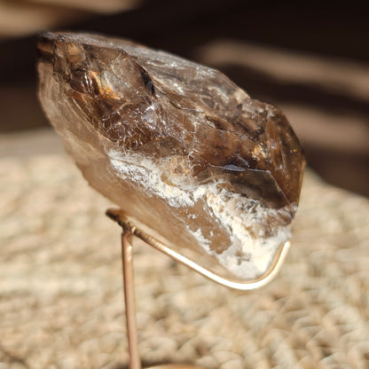 Elestial Smoky Quartz with Water Bubble on Stand (#35N)