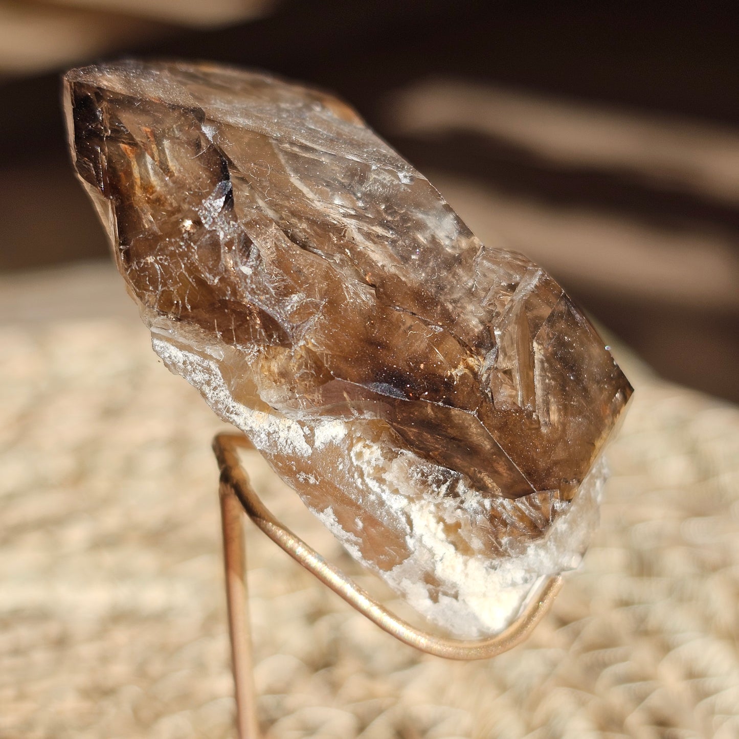 Elestial Smoky Quartz with Water Bubble on Stand (#35N)