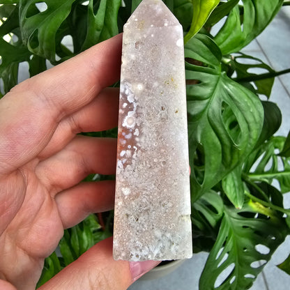 Flower Agate with Quartz obelisk  #20J