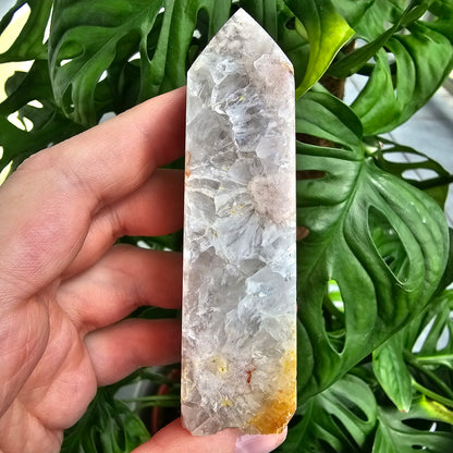 Flower Agate with Quartz obelisk  #23K