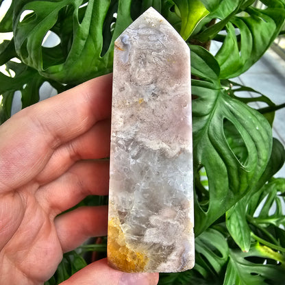 Flower Agate with Quartz obelisk  #23K