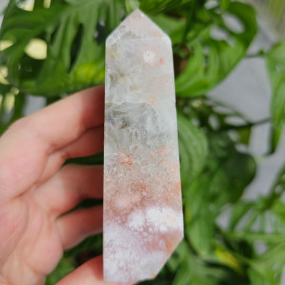 Flower Agate with Quartz obelisk  #33F