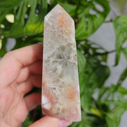 Flower Agate with Quartz obelisk  #33F